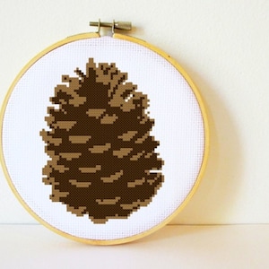 Counted Cross stitch Pattern PDF. Instant download. Pine cone. Includes easy beginner instructions. image 1