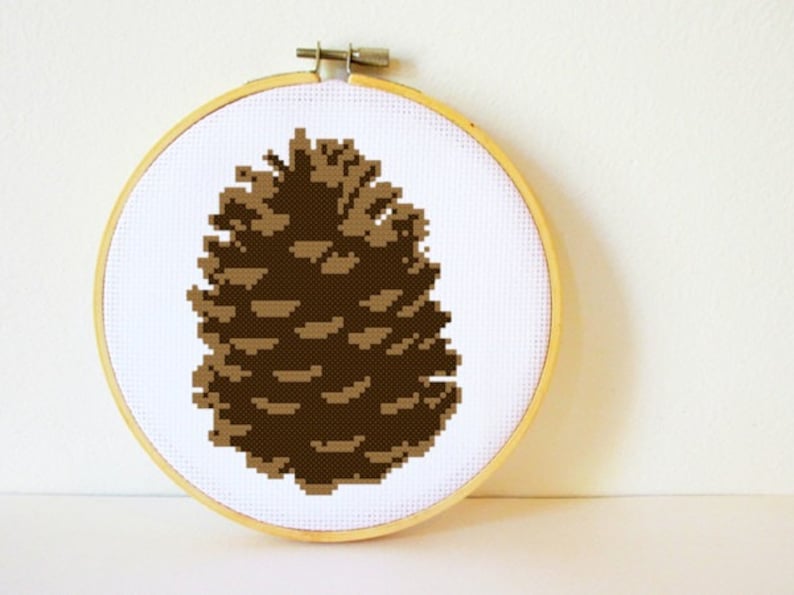 Counted Cross stitch Pattern PDF. Instant download. Pine cone. Includes easy beginner instructions. image 1