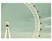 London-eye, London photography, pastel blue sky, big ferries wheel - 5x7 print, shabby shic wall decor, simple, mint green