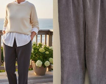 Alfred Dunner grijze geribbelde pull-on broek maat 12, elastische taille, rechte pijpen