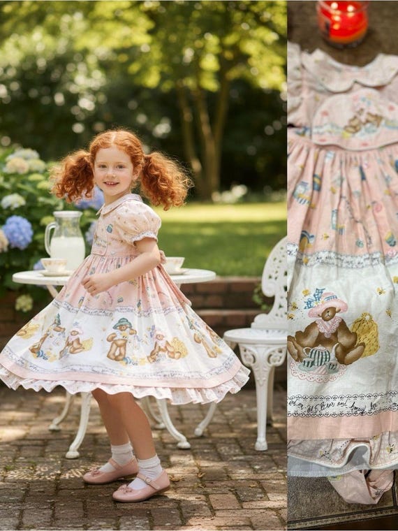 Vintage Daisy Kingdom Teddy Bear Honey Bee Dress Girls 4Pink Cottagecore dress