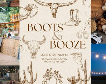 Cowboy Themed Digital Invitation, Birthday Backyard Bash Invitation, Boots & Booze Invitation, Backyard BBQ Hoedown, Printable Western Theme