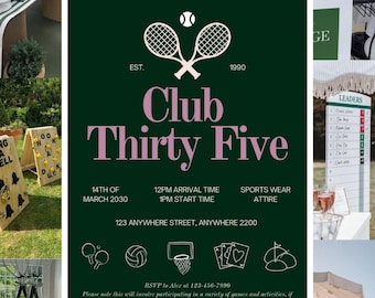 Club Thirty Five Birthday Invitation, Tennis Golf Tournament Party (Digital Download)