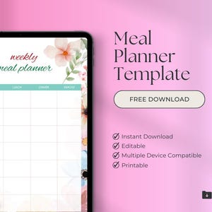 Meal Planner Printable | Weekly Menu Template | Instant Download Digital PDF