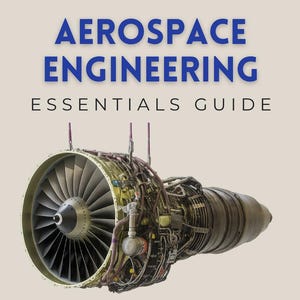 May include: Book cover titled "AEROSPACE ENGINEERING ESSENTIALS GUIDE" with a detailed image of a jet engine. The text "AN INTRODUCTION TO THE FOUNDATIONS OF MODERN AEROSPACE SYSTEMS" is also visible. The author's name, Alex Peterson, is at the bottom.