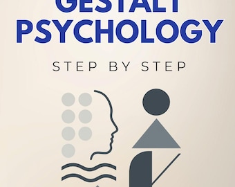 May include: Book cover titled "Gestalt Psychology" with blue text and a graphic of a profile and geometric shapes. The subtitle reads "Step by Step." The text below explains the book's focus on perception, thinking, and reality.