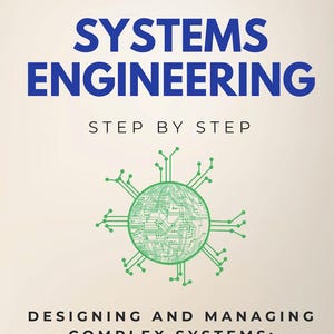 May include: A book cover with the title "SYSTEMS ENGINEERING" in blue, and the subtitle "STEP BY STEP". Below, it reads "DESIGNING AND MANAGING COMPLEX SYSTEMS: PRINCIPLES & PRACTICES FOR ENGINEERS". A green circuit board graphic is in the center.