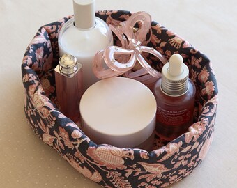 Organizzatore per trucchi e comodino in cotone fatto a mano / Vassoio floreale rosa e viola