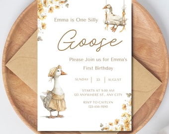 One Silly Goose Birthday Invitation Template - Instant Download