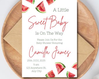 A Sweet Baby Is on the Way - Watermelon Themed Baby Shower Invitation - Digital Download