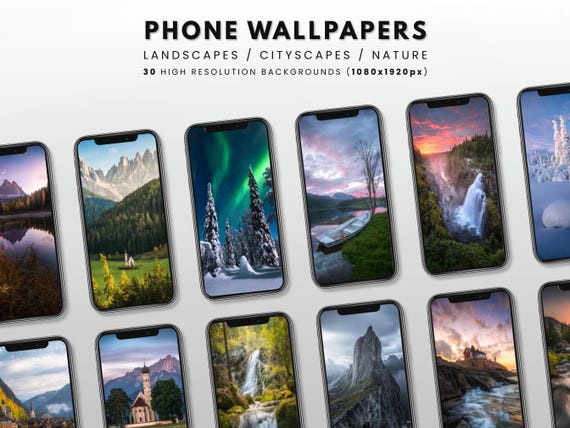30 Landscape Wallpapers, HD Backgrounds Bundle for iPhone and Android, Mobile Lockscreen Digital Download