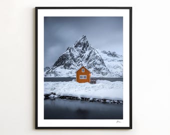 Norway Photo Print: Scandinavian Wall Art, Mountain Photography Artwork, Vertical Poster, Winter Home Decor