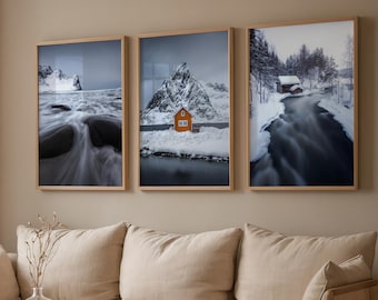 Photography Set of 3 Prints, Nordic Winter Scenery, Fine Art Posters