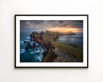 Madeira Portugal Print, Coastal Landscape Wall Art, Ocean Cliff Photography, Sunset Seascape Decor