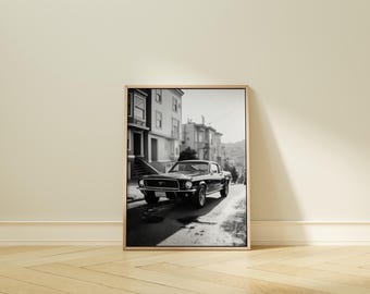 1967 Ford Mustang Fastback Print | Black & White Muscle Car Art