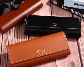 Estuche de cuero personalizado para gafas, estuche para gafas de sol personalizado, estuche para gafas, regalo para papá, regalo de cumpleaños para él