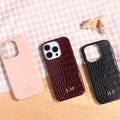 Personalized Crocodile Leather iPhone Case, Custom Phone Case Initials iPhone 17 16 15 Pro Max, Gift for him, Gift for Her product logo