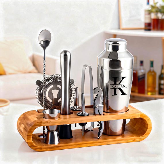 Custom Engraved Steel Whiskey Cocktail Shaker set , Personalised Custom whiskey wine set , Martini Bartender Tools, Gift for father husband