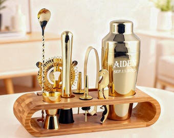 Aangepaste gegraveerde stalen whisky-cocktailshakerset, gepersonaliseerde aangepaste whisky-wijnset, martini-barmangereedschap, cadeau voor vader echtgenoot