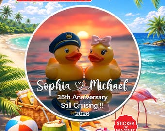 Custom Rubber Duck Cruise Door Magnet, Personalized Couple Anniversary Cruise Cabin Decor, Name Date Vacation Magnetic Sign, Gift for Adults