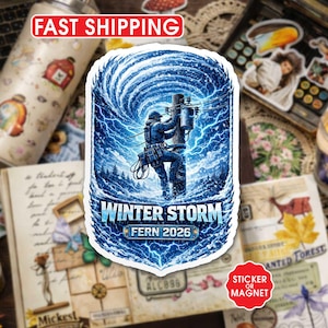 Winter Storm Fern 2026 Sticker, Power Lineman Blue Collar Magnet Decal, Hard Hat Construction Engineer Gift, Waterproof Sticker for Laptop