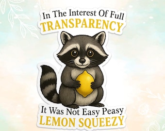 Funny Raccoon Sticker , In The Interest of Full Transparency It Was Not Easy Peasy Quote Sarcastic Laptop Sticker, Gift for Adults, Him Her