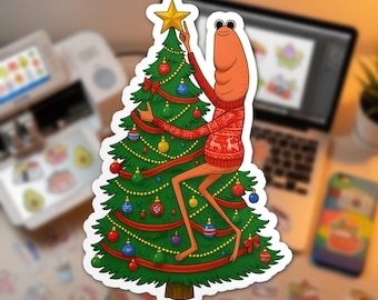 Merry Christmas Marcus The Worm Sticker, Funny Meme Sticker, Cute Holiday, Marcus the Worm Christmas Gift, Waterproof Laptop Sticker