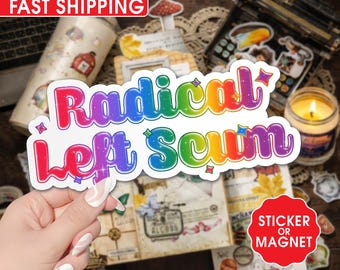 Radical Left Scum Sticker, Funny Political Meme Vinyl Decal, Anti Trump Satire Sticker, Viral Waterproof Sticker for Laptop Water Bottle