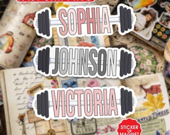 Custom Gym Name Sticker & Magnet, Personalized Fitness Workout Vinyl Decal, Waterproof Sticker for Water Bottle Laptop Tumbler Gift For Him