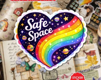Safe Space Pride Sticker, LGBTQ Ally Rainbow Decal, Inclusive Teacher Counselor Gift, Pride Month Waterproof Vinyl Laptop Water Bottle Gift