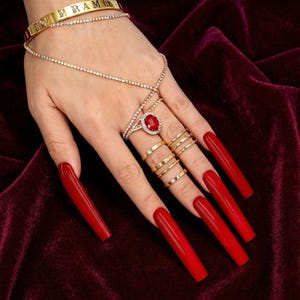 Red Chrome Press On Nails - Extra Long Coffin - Bold Statement Nails