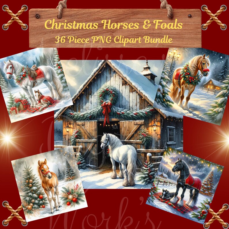 Christmas Horses & Foals L 36 PNG Clipart Bundle | Digital Download - Etsy