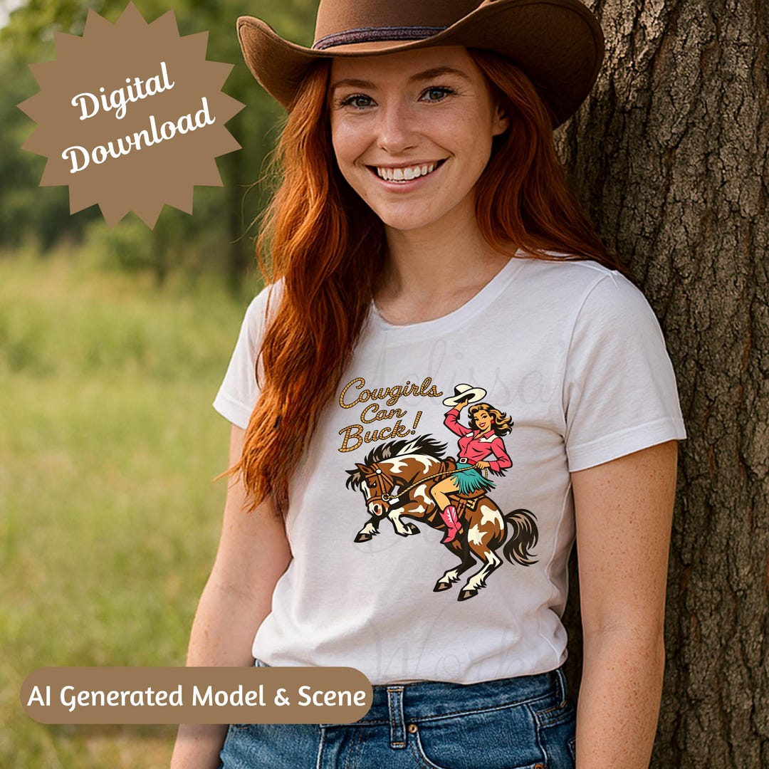 Pinup Rodeo Retro Cowgirl Rodeo Clipart – “cowgirls Can Buck” Pinup Cowgirl on ...