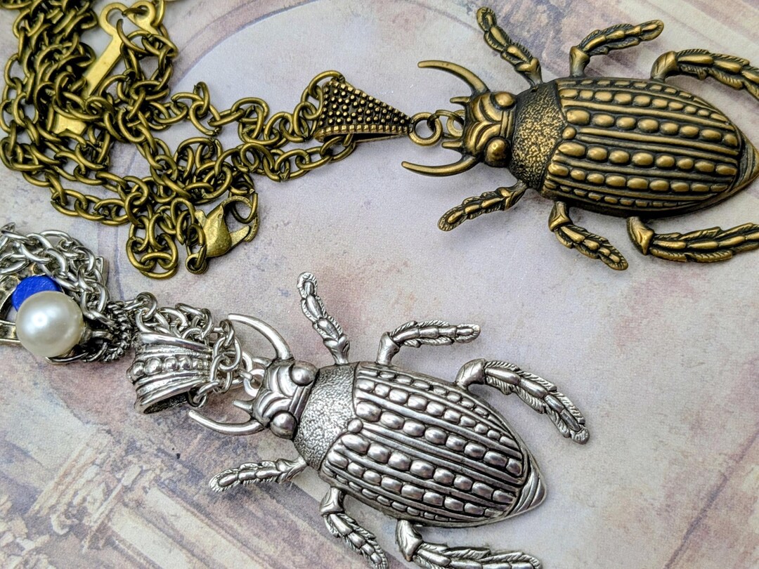 Chain Set Insect Hidden Locket Necklace, Beetles, Insects, Bugs, Charms, Pearl, Long ...