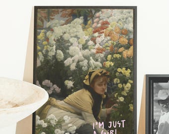 I'm just a girl – Girly Wall Art, Altered Art Portrait, Trendy Gallery Wall Print, Pink Graffiti Poster, Vintage Painting, Maximalist Decor