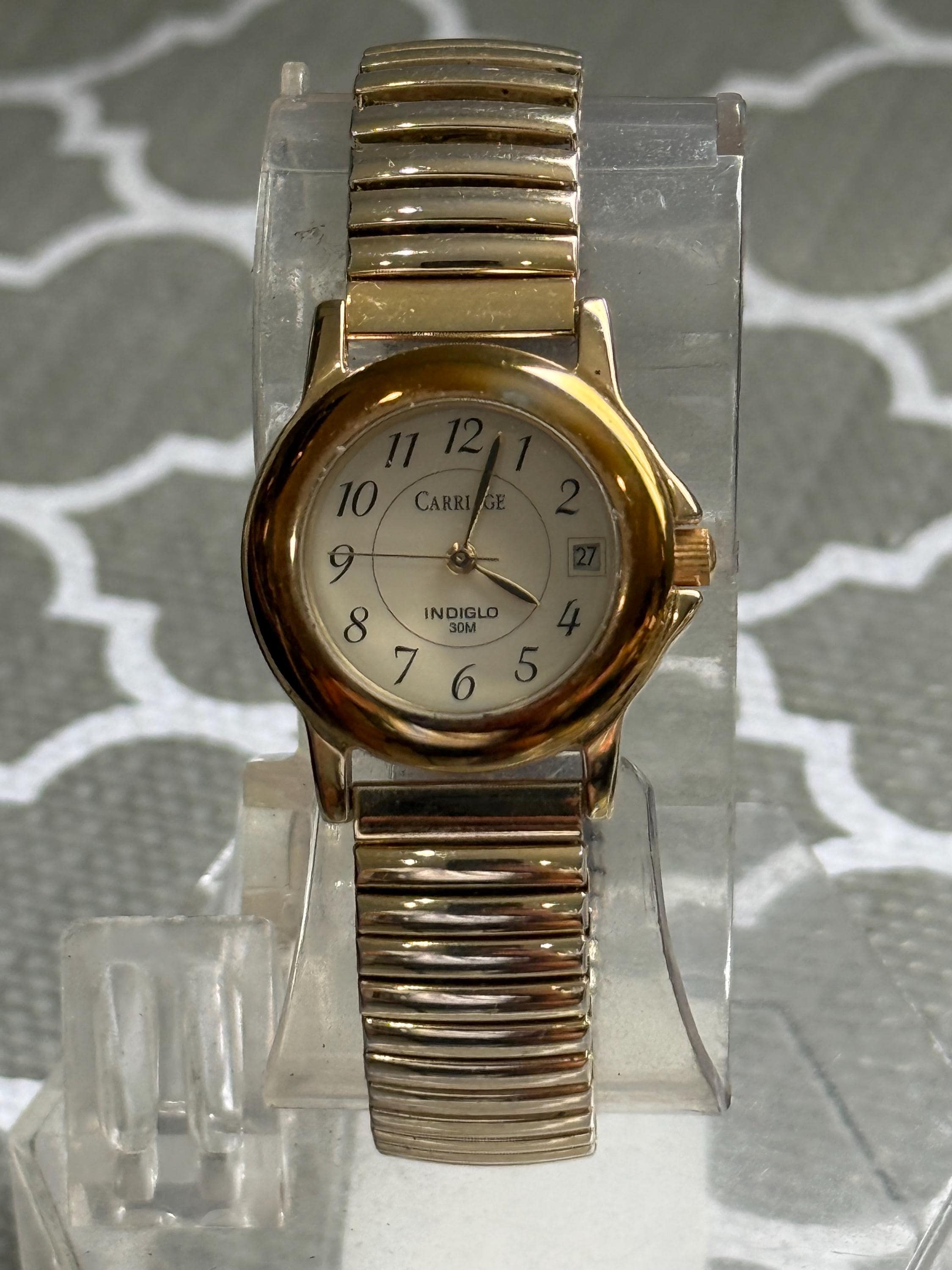 Carriage Wristwatch Gold Tone Brown Leather Buckle Band Round‎ White Face Carriage Quartz Vintage Watch - Etsy main image 2
