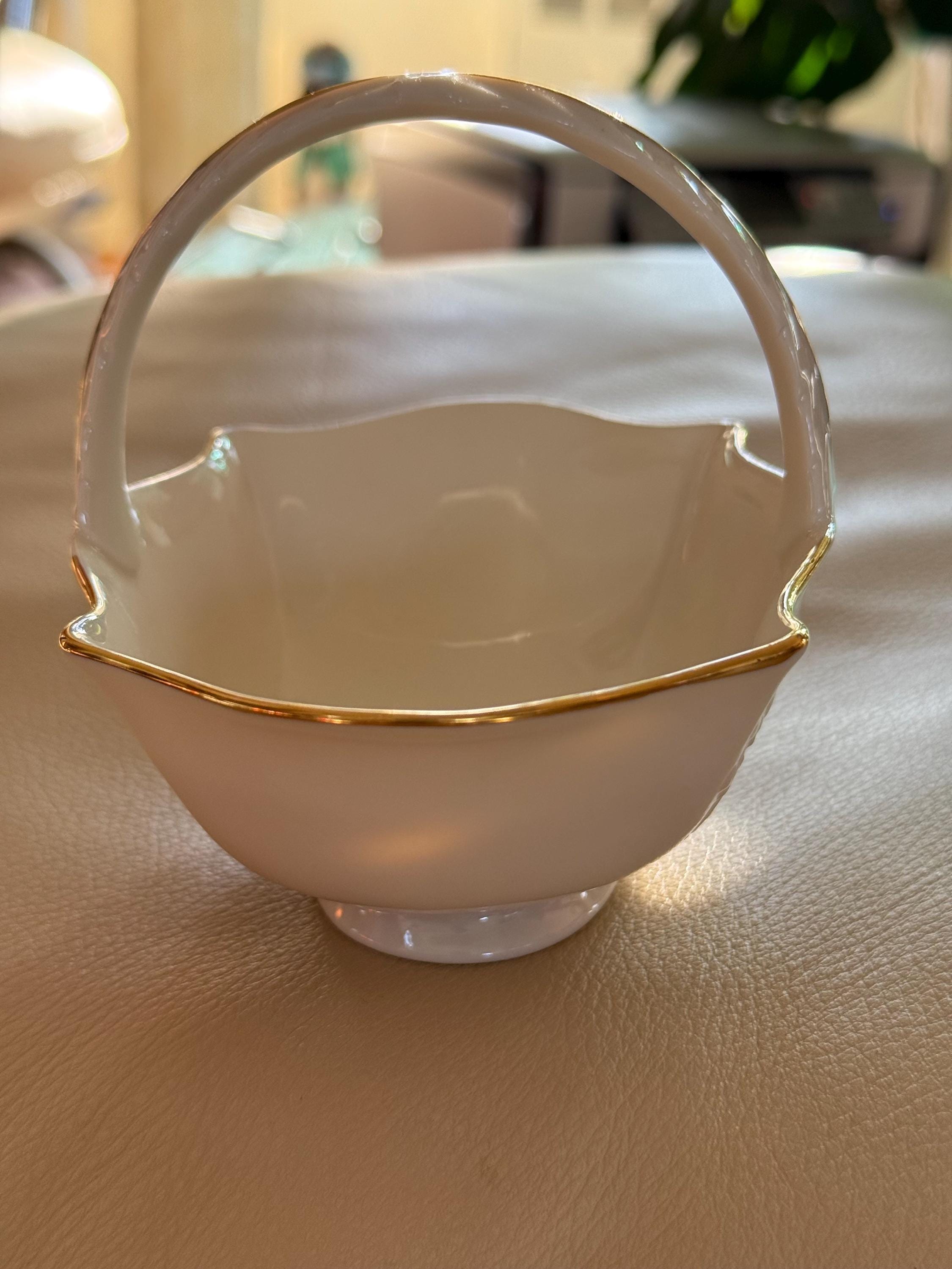Vintage Lenox Sans Souci Basket: Ivory Porcelain With 24K Gold