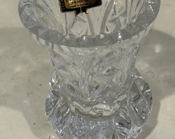 Zajecar Hand Cut 24% Lead Crystal Bud Vase Toothpick Holder. Made in Yugoslavia.