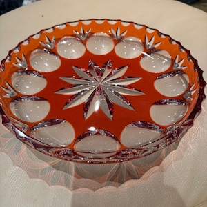 Vintage Hofbauer Bleikristall Rubinröd slipad glastallrik