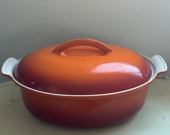 Vintage Orange Emaille Gusseisen Dutch Oven, Holland 50er Jahre