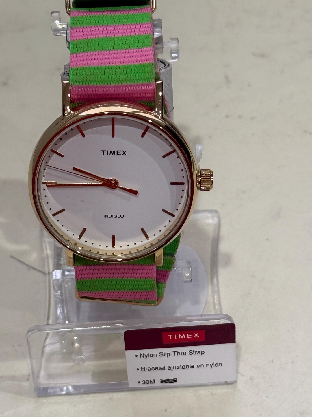 Timex Fairfield TW2P91800 Gold Tone Watch Nylon Pink Green NATO Strap New Timex TW2P91800 Women main image 3