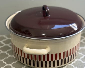 Vintage Moneta Emaille Topf w/Deckel Mitte Jahrhundert moderne MCM Italy Kochgeschirr. 4/1/2 ”H, 10/1/2” im Durchmesser