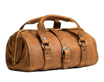 Handmade Leather Duffel Bag Vintage Travel Gym Bag with Buckle Closure