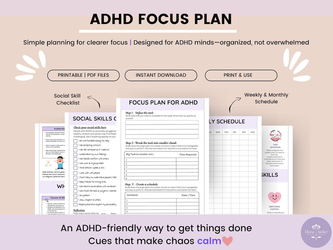 ADHD Planner Printable, Adhd Focus Plan Done for You Worksheet, Guide ...