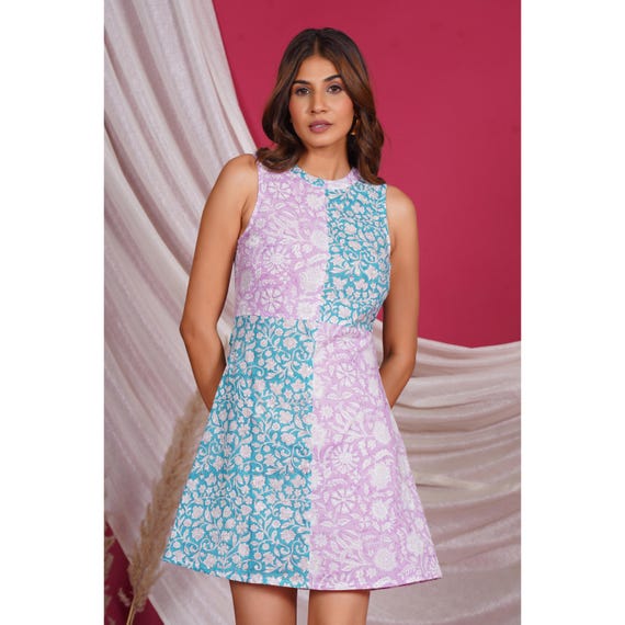 Handmade Cotton A-line Mini Dress Sleeveless Summer Outfit in Pastel Purple & Blue Floral Print. - Etsy Canada Handmade Cotton A-line Mini Dress Sleeveless Summer Outfit in Pastel Purple & Blue Floral Print. - Etsy Canada