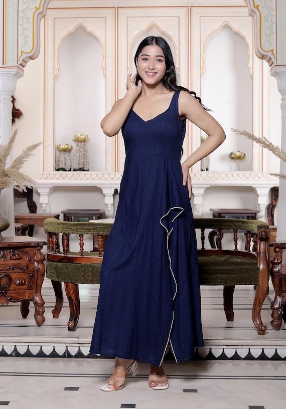 navy blue sleeveless dress Rayon Maxi Dress, Slit, Elegant Summer Party Wear Halter neck dress size:XXS/UK6 How To Style A Homecoming New In May be worn with