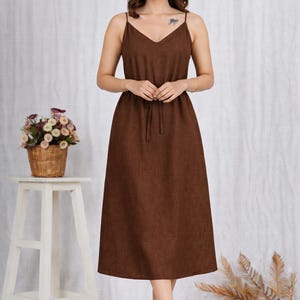 Spaghetti Strap Brown Midi Dress - Etsy
