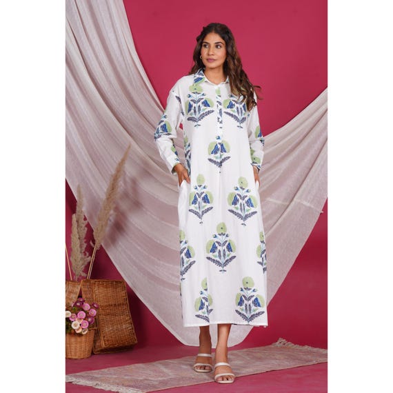 white christmas dresses Royal Blue Cotton Poplin A-Line Deep Neck Maxi Tier Dress 70