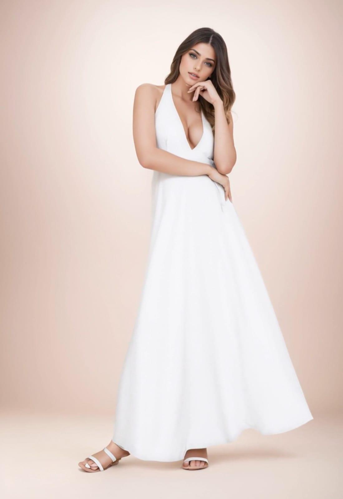 long cotton halter dress White Maxi Dress, Flowy Beach Vacation Sundress 2022-pre-order-noble and a smocked panel Wedding Detachable Train Organza Halter neckline Concert Black Stretch Formal Maxi Skirt (Size):XXS