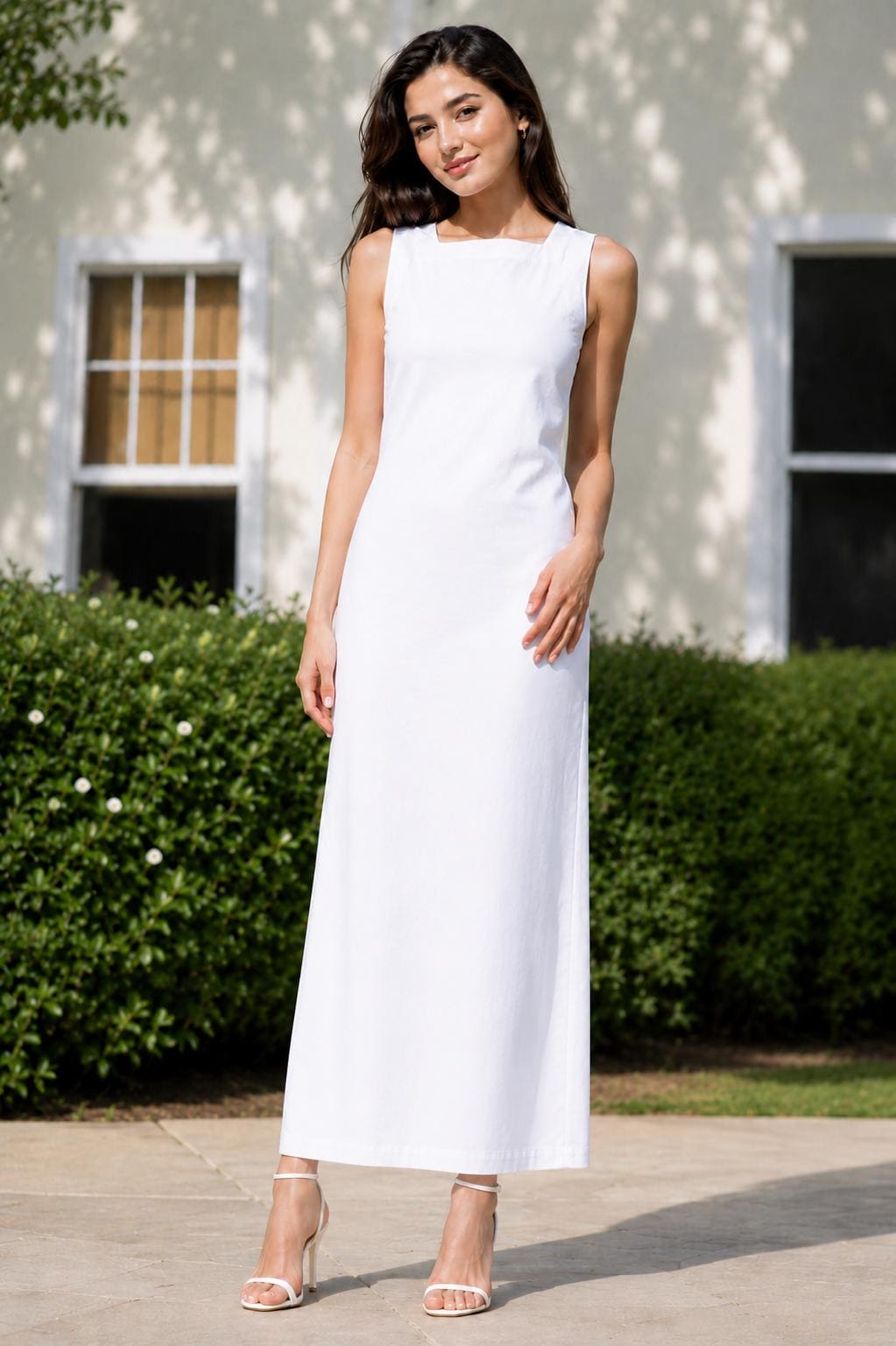 White Linen Maxi Dress for Women, Sleeveless Linen Column Dress, Minimalist Linen Dress, Elegant Summer Linen Clothing